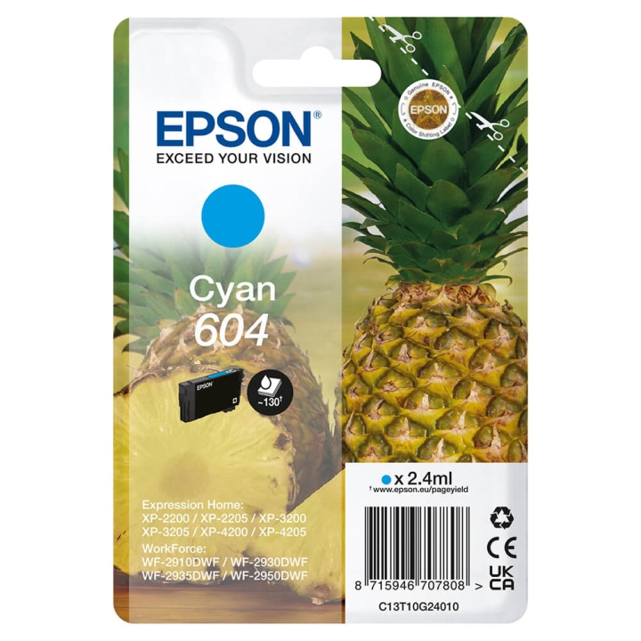 EPSON Ink C13T10G24010 604 Cyan, Pineapple in the group COMPUTERS & PERIPHERALS / Printers & Accessories / Ink & Toner / Ink cartridges / Epson at TP E-commerce Nordic AB (C26917)