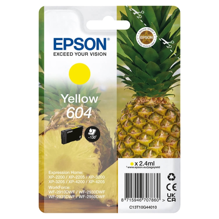 EPSON Ink C13T10G44010 604 Yellow, Pineapple in the group COMPUTERS & PERIPHERALS / Printers & Accessories / Ink & Toner / Ink cartridges / Epson at TP E-commerce Nordic AB (C26919)