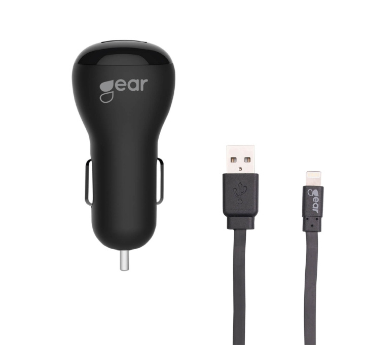 Gear Charger 12V 2xUSB 2,4A Black Lightning Cable 1m MFI in the group COMPUTERS & PERIPHERALS / Laptops & accessories / Computer chargers / Car chargers at TP E-commerce Nordic AB (C28601)