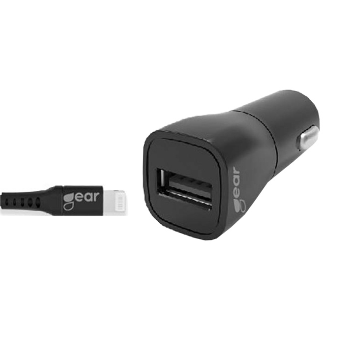 Gear Charger 12-24V 1xUSB 2,4A Black Lightning cable 1m MFI C89 in the group COMPUTERS & PERIPHERALS / Laptops & accessories / Computer chargers / Car chargers at TP E-commerce Nordic AB (C28614)