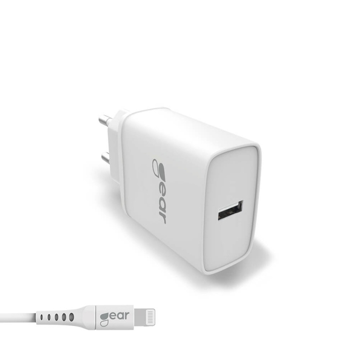 Gear Charger 220V 1xUSB 2,4A White Lightning cable 1m MFI C89 in the group SMARTPHONE & TABLETS / Chargers & Cables / Wall charger / Wall charger USB at TP E-commerce Nordic AB (C28616)