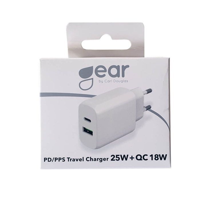 GEAR Charger 220V 1xUSB-C + 1xUSB-A PD/PPS 25W + 18W QC White in the group SMARTPHONE & TABLETS / Chargers & Cables / Wall charger / Wall charger USB-C at TP E-commerce Nordic AB (C28631)