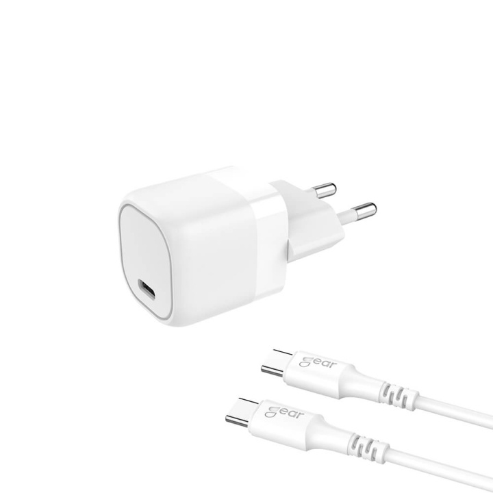 GEAR Charger 220V 1xUSB-C PD/PPS 25W, Cable USB-C-USB-C 1m in the group SMARTPHONE & TABLETS / Chargers & Cables / Wall charger / Wall charger USB-C at TP E-commerce Nordic AB (C28634)