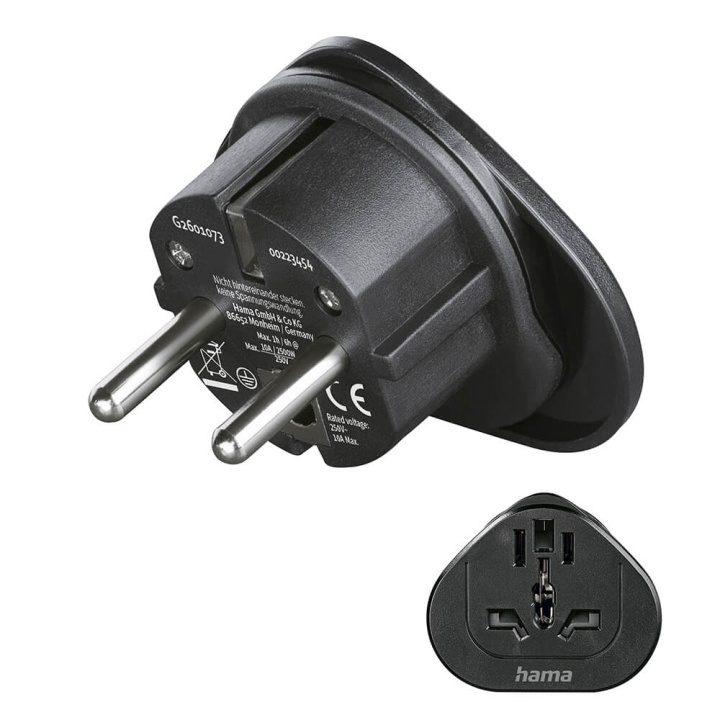 Hama Traveladapter Type E/F Universal World-EU Black in the group HOME, HOUSEHOLD & GARDEN / Electricity & Lighting / Travel adapters at TP E-commerce Nordic AB (C30234)