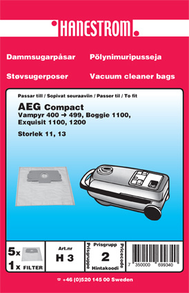 hanestroem Dammsugarpåsar Hanestrom AEG 400-499 in the group HOME, HOUSEHOLD & GARDEN / Cleaning products / Vacuum cleaners & Accessories / Accessories / Vacuum bags at TP E-commerce Nordic AB (C33197)