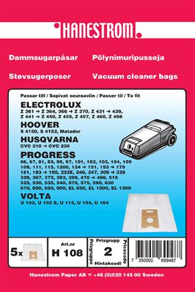 hanestroem Dammsugarpåsar Hanestrom Volta U 102. U 115. U154.U164 in the group HOME, HOUSEHOLD & GARDEN / Cleaning products / Vacuum cleaners & Accessories / Accessories / Vacuum bags at TP E-commerce Nordic AB (C33203)