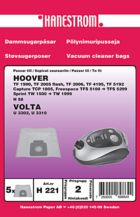 hanestroem Dammsugarpåsar Hanestrom Hoover TW 1650 Sprint in the group HOME, HOUSEHOLD & GARDEN / Cleaning products / Vacuum cleaners & Accessories / Accessories / Vacuum bags at TP E-commerce Nordic AB (C33205)