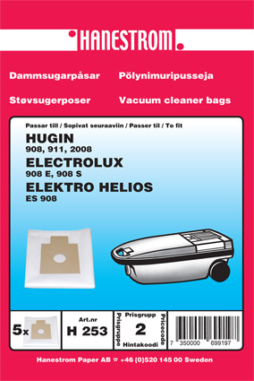 hanestroem Dammsugarpåsar Hanestrom Hugin 908 in the group HOME, HOUSEHOLD & GARDEN / Cleaning products / Vacuum cleaners & Accessories / Accessories / Vacuum bags at TP E-commerce Nordic AB (C33206)