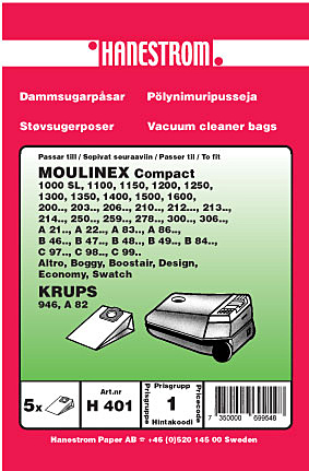 hanestroem Dammsugarpåsar Hanestrom Moulinex Compact in the group HOME, HOUSEHOLD & GARDEN / Cleaning products / Vacuum cleaners & Accessories / Accessories / Vacuum bags at TP E-commerce Nordic AB (C33209)