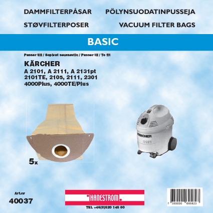 hanestroem Dammsugarpåsar Hanestrom Kärcher 2101. 2101TE in the group HOME, HOUSEHOLD & GARDEN / Cleaning products / Vacuum cleaners & Accessories / Accessories / Vacuum bags at TP E-commerce Nordic AB (C33212)