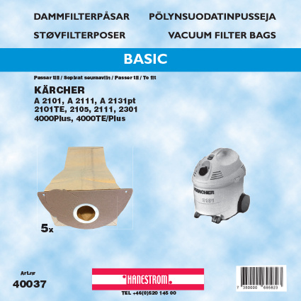 hanestroem Dammsugarpåsar Hanestrom Kärcher 2101. 2101TE in the group HOME, HOUSEHOLD & GARDEN / Cleaning products / Vacuum cleaners & Accessories / Accessories / Vacuum bags at TP E-commerce Nordic AB (C33212)