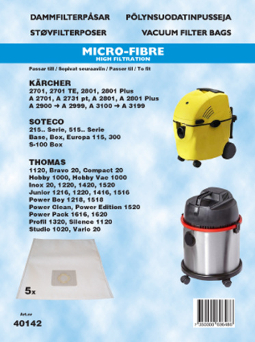 hanestroem Dammsugarpåsar Hanestrom Kärcher 2701, Thomas 5P in the group HOME, HOUSEHOLD & GARDEN / Cleaning products / Vacuum cleaners & Accessories / Accessories / Vacuum bags at TP E-commerce Nordic AB (C33227)