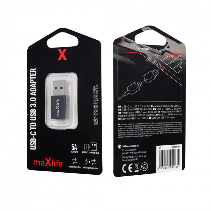Maxlife USB-C till USB 3.0 adapter in the group SMARTPHONE & TABLETS / Chargers & Cables / Adapters at TP E-commerce Nordic AB (C33680)