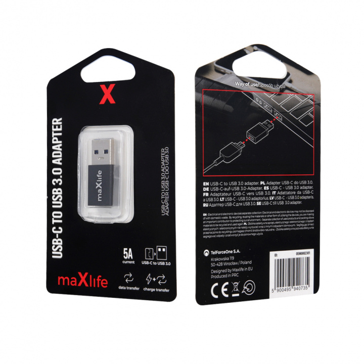 Maxlife USB-C to USB 3.0 adapter in the group SMARTPHONE & TABLETS / Chargers & Cables / Adapters at TP E-commerce Nordic AB (C33680)