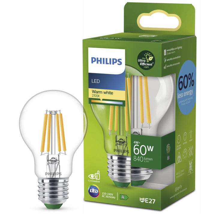 Philips LED E27 Normal 4W (60W) Klar 840lm 2700K Energiklass A in the group HOME ELECTRONICS / Lighting / LED lamps at TP E-commerce Nordic AB (C33744)