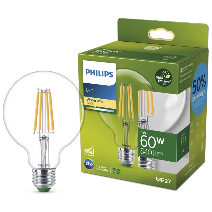 Philips LED E27 G95 Glob 4W (60W) Klar 840lm 2700K Energiklass A in the group HOME ELECTRONICS / Lighting / LED lamps at TP E-commerce Nordic AB (C33745)
