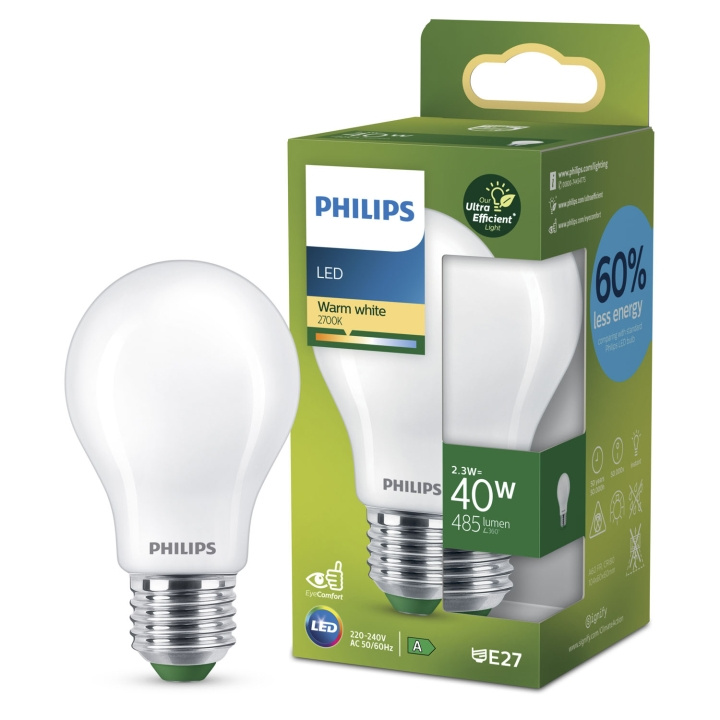 Philips LED E27 Normal 2,3W (40W) Frostad 485lm 2700K Energiklass A in the group HOME ELECTRONICS / Lighting / LED lamps at TP E-commerce Nordic AB (C33746)