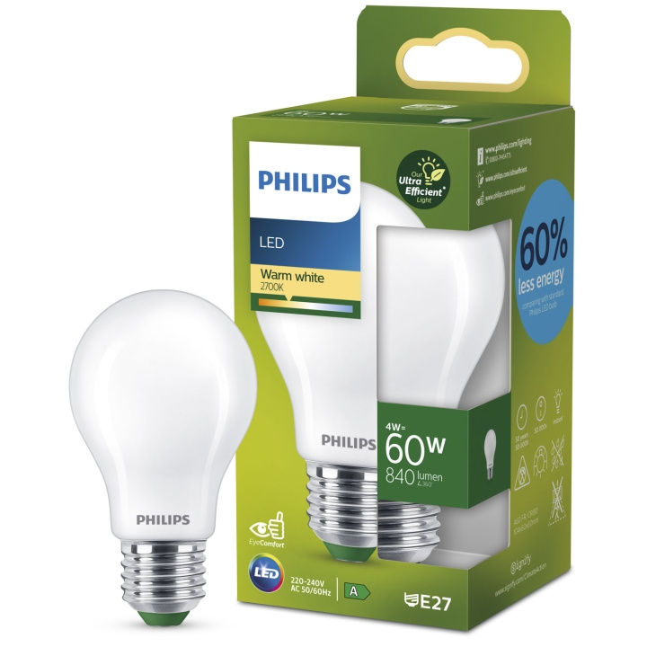 Philips LED E27 Normal 4W (60W) Frostad 840lm 2700K Energiklass A in the group HOME ELECTRONICS / Lighting / LED lamps at TP E-commerce Nordic AB (C33747)