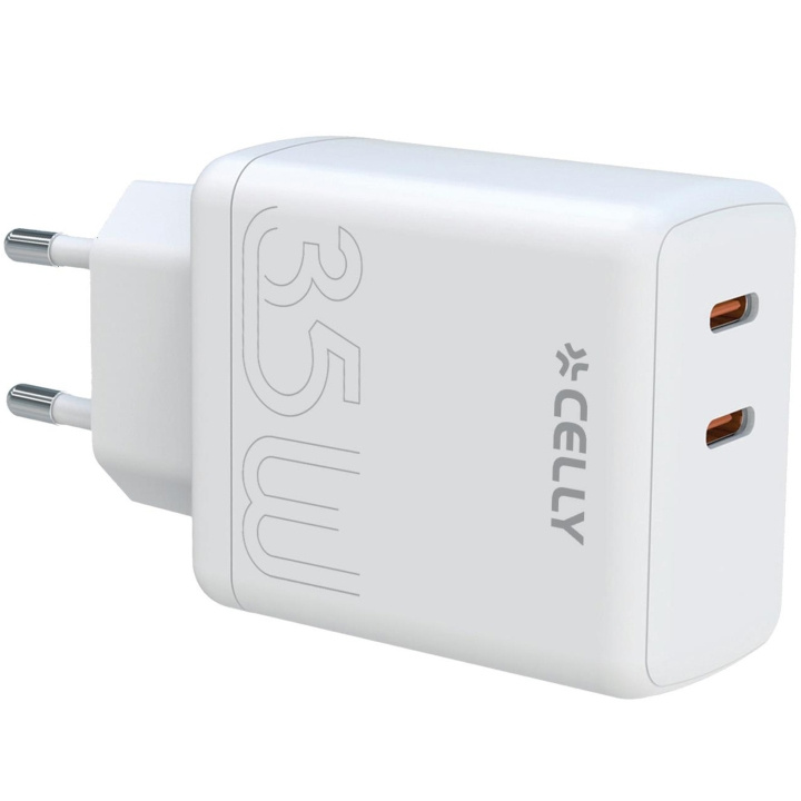 Celly USB-laddare 2 x USB-C PD 35W Vit in the group SMARTPHONE & TABLETS / Chargers & Cables / Wall charger / Wall charger USB-C at TP E-commerce Nordic AB (C33777)