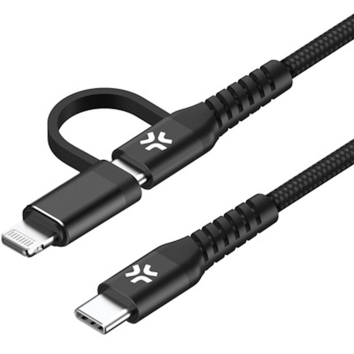 Celly 2-i-1-kabel USB-C - USB-C/Lightning 100W 2m Svart in the group SMARTPHONE & TABLETS / Chargers & Cables / Cables / Cables Type C at TP E-commerce Nordic AB (C33779)