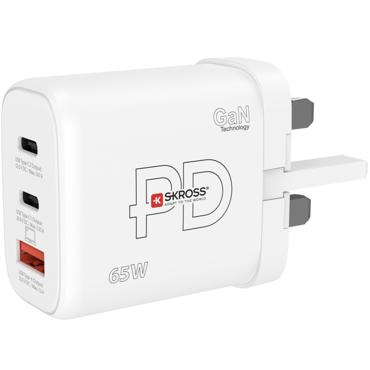 SKROSS Power Charger UK mfl. 2xUSB-C PD + 1xUSB-A GaN 65W in the group HOME, HOUSEHOLD & GARDEN / Electricity & Lighting / Travel adapters at TP E-commerce Nordic AB (C33812)