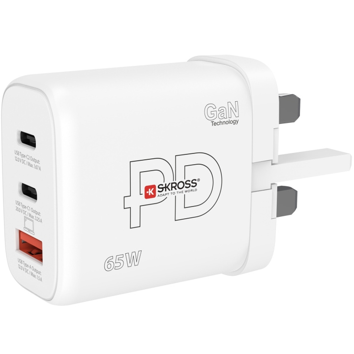 SKROSS Power Charger UK mfl. 2xUSB-C PD + 1xUSB-A GaN 65W in the group HOME, HOUSEHOLD & GARDEN / Electricity & Lighting / Travel adapters at TP E-commerce Nordic AB (C33812)