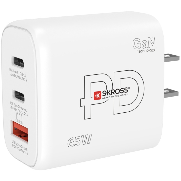SKROSS Power Charger US/Japan mfl. 2xUSB-C PD + 1xUSB-A GaN 65W in the group HOME, HOUSEHOLD & GARDEN / Electricity & Lighting / Travel adapters at TP E-commerce Nordic AB (C33813)