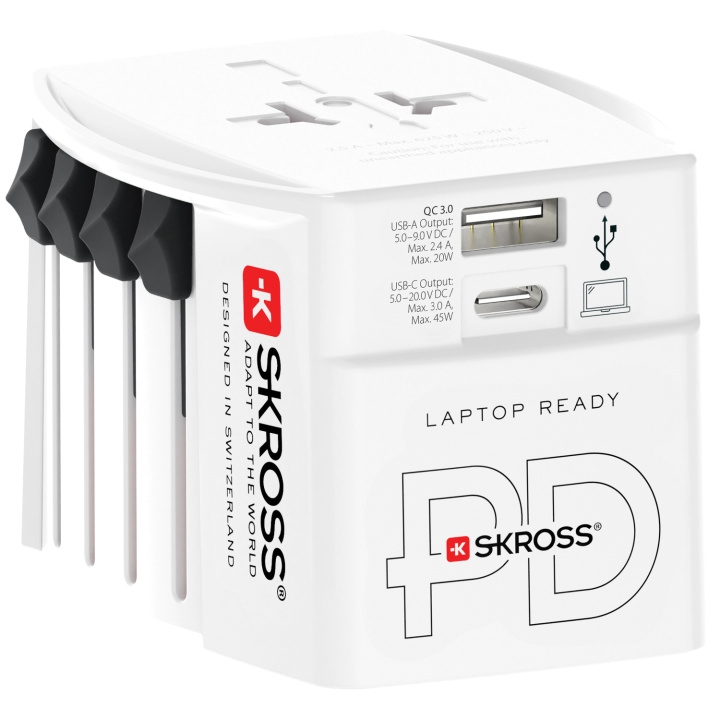 SKROSS World Adapter MUV 1xUSB-C PD 1xUSB-A 45W in the group HOME, HOUSEHOLD & GARDEN / Electricity & Lighting / Travel adapters at TP E-commerce Nordic AB (C33814)
