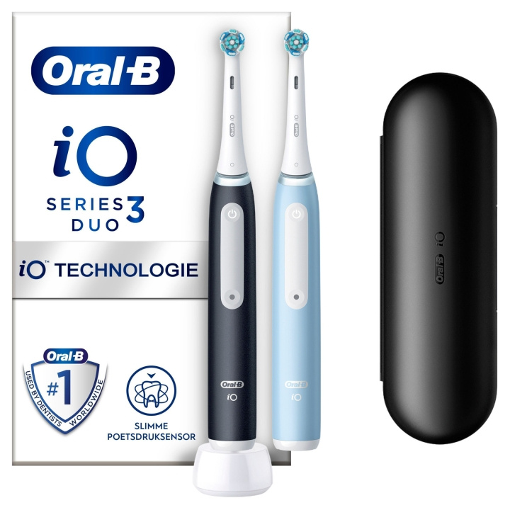Oral B Eltandborste iO3 Duo Matt Black / Ice Blue in the group BEAUTY & HEALTH / Oral care / Electric toothbrushes at TP E-commerce Nordic AB (C33865)