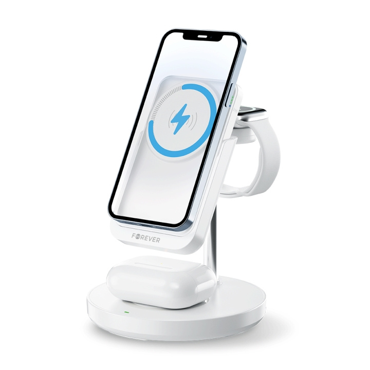 Forever MACS-100 - 5in1 Wireless Charging Station with Portable Qi Powerbank 5000mAh, White in the group SMARTPHONE & TABLETS / Chargers & Cables / Docking stations at TP E-commerce Nordic AB (C33953)