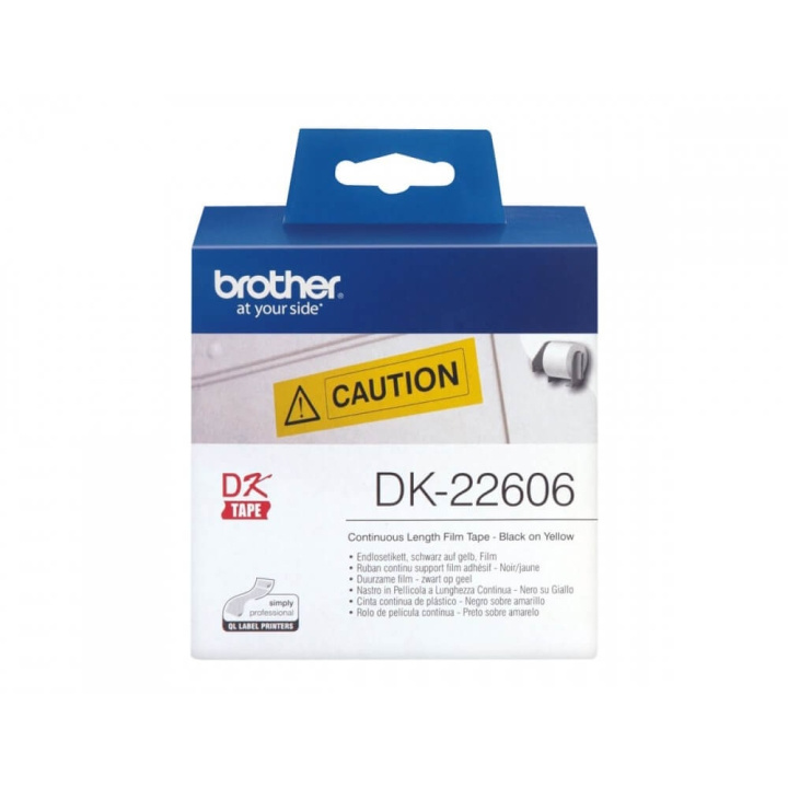 Brother Tape DK22606 62mm Svart på Gul in the group COMPUTERS & PERIPHERALS / Printers & Accessories / Printers / Label machines & Accessories / Labels at TP E-commerce Nordic AB (C34699)