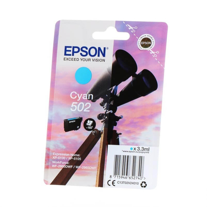 EPSON Ink C13T02V24010 502 Cyan, Binoculars in the group COMPUTERS & PERIPHERALS / Printers & Accessories / Ink & Toner / Ink cartridges / Epson at TP E-commerce Nordic AB (C34812)