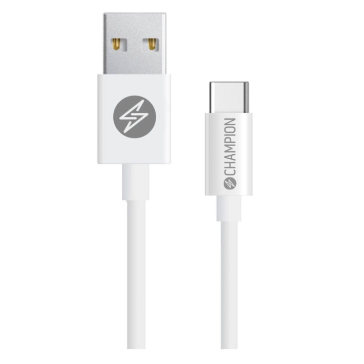Champion USB-A till USB-C Kabel 1m Vit in the group SMARTPHONE & TABLETS / Chargers & Cables / Cables / Cables Type C at TP E-commerce Nordic AB (C35383)