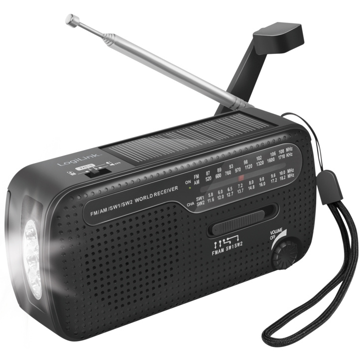 LogiLink Vevradio med ficklampa och solcell Svart in the group HOME ELECTRONICS / Audio & Picture / Home cinema, Hifi & Portable / Radio & Alarm clocks / Radio at TP E-commerce Nordic AB (C37677)