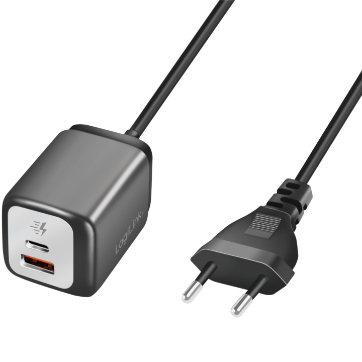 LogiLink USB-laddare 1xUSB-A + 1xUSB-C med fast kabel 1,5m GaN 30W in the group SMARTPHONE & TABLETS / Chargers & Cables / Wall charger / Wall charger USB-C at TP E-commerce Nordic AB (C37684)
