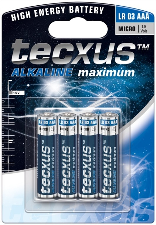 tecxus LR03/AAA (Micro) Battery, 4 pcs. blister alkaline manganese battery, 1.5 V in the group HOME ELECTRONICS / Batteries & Chargers / Batteries / AAA at TP E-commerce Nordic AB (C38845)