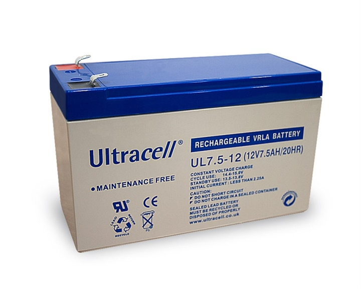 Ultracell Lead acid battery 12 V, 7,5 Ah (UL7.5-12) Faston (4.8mm) lead acid battery in the group HOME ELECTRONICS / Batteries & Chargers / Rechargable batteries / Lead batteries at TP E-commerce Nordic AB (C38877)