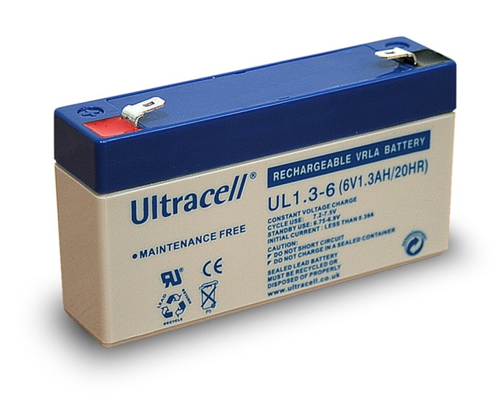 Ultracell Lead acid battery 6 V, 1,3 Ah (UL1.3-6) Faston (4.8mm) lead acid battery in the group HOME ELECTRONICS / Batteries & Chargers / Rechargable batteries / Lead batteries at TP E-commerce Nordic AB (C38895)