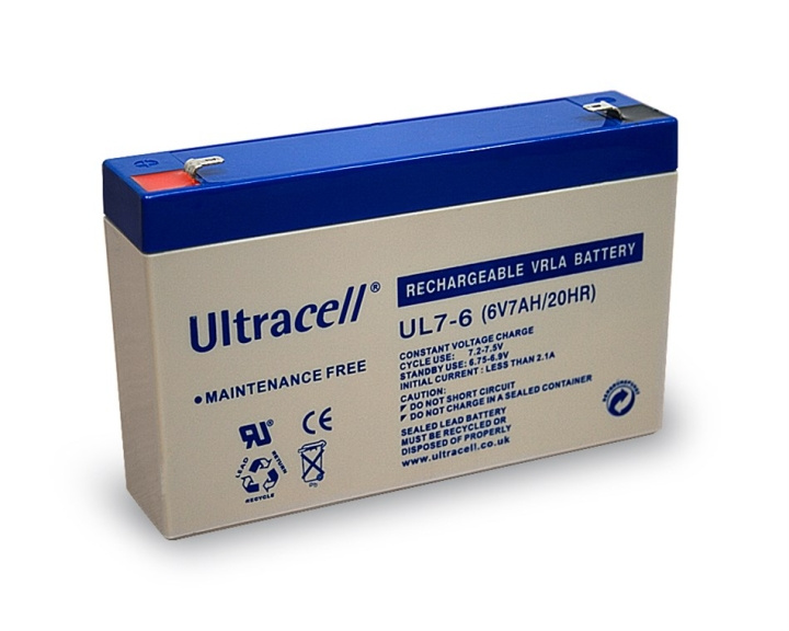 Ultracell Lead acid battery 6 V, 7 Ah (UL7-6) Faston (4.8mm) lead acid battery in the group HOME ELECTRONICS / Batteries & Chargers / Rechargable batteries / Lead batteries at TP E-commerce Nordic AB (C38897)