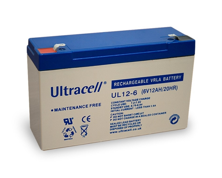 Ultracell Lead acid battery 6 V, 12 Ah (UL12-6) Faston (4.8mm) lead acid battery in the group HOME ELECTRONICS / Batteries & Chargers / Rechargable batteries / Lead batteries at TP E-commerce Nordic AB (C38904)