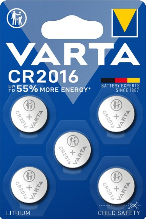 Varta CR2016 (6016) Battery, 5 pcs. in blister lithium button cell, 3 V in the group HOME ELECTRONICS / Batteries & Chargers / Batteries / Button cell at TP E-commerce Nordic AB (C38911)