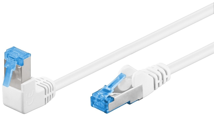 Goobay CAT 6A Patchcable 1x 90° Angled, S/FTP (PiMF), white copper conductor (CU), halogen-free cable sheath (LSZH), latch on top in the group COMPUTERS & PERIPHERALS / Computer cables / Network cables / Cat6 at TP E-commerce Nordic AB (C39043)