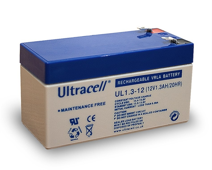 Ultracell Lead acid battery 12 V, 1,3 Ah (UL1.3-12) Faston (4.8mm) lead acid battery, VdS in the group HOME ELECTRONICS / Batteries & Chargers / Rechargable batteries / Lead batteries at TP E-commerce Nordic AB (C39423)