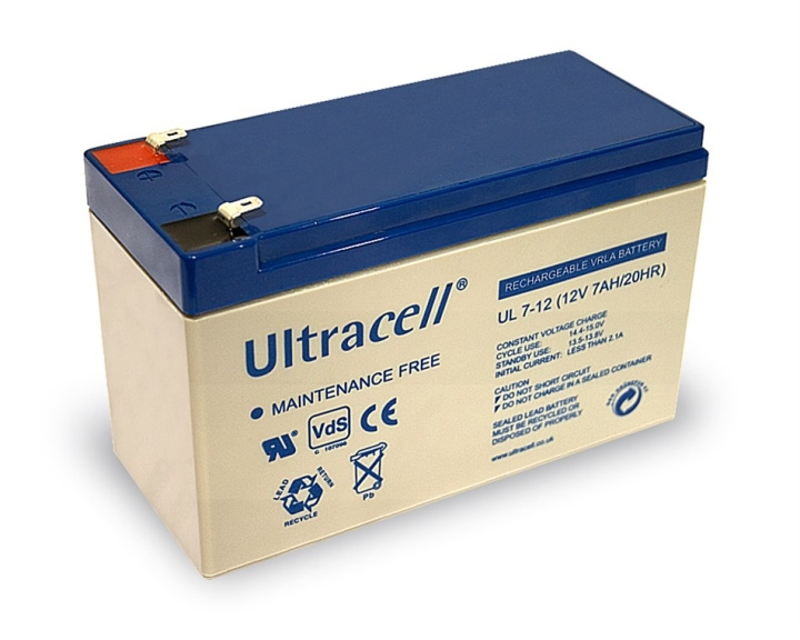 Ultracell Lead acid battery 12 V, 7 Ah (UL7-12) Faston (4.8mm) lead acid battery, VdS in the group HOME ELECTRONICS / Batteries & Chargers / Rechargable batteries / Lead batteries at TP E-commerce Nordic AB (C39424)