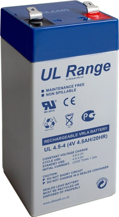 Ultracell Lead acid battery 4 V, 4,5Ah (UL4.5-4) Faston (4.8mm) lead acid battery in the group HOME ELECTRONICS / Batteries & Chargers / Rechargable batteries / Lead batteries at TP E-commerce Nordic AB (C39427)