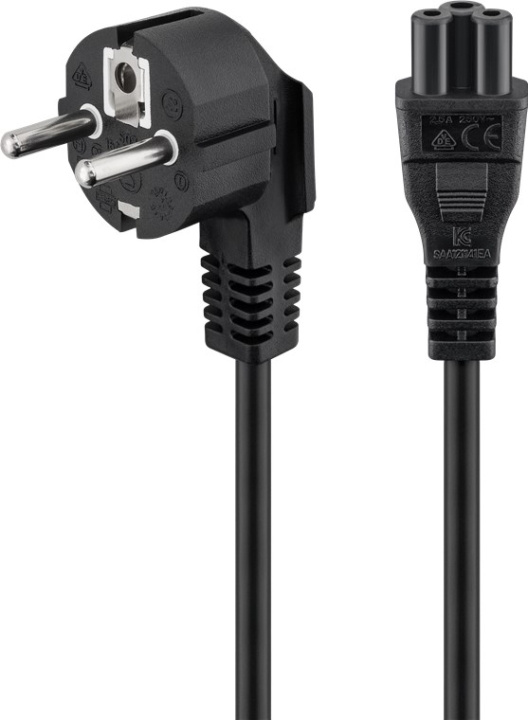 Goobay Mains Connection Cable (Earth Contact) Angled, 3 m, Black safety plug (type F, CEE 7/7) 90° > appliance socket C5 in the group COMPUTERS & PERIPHERALS / Computer cables / Device kable at TP E-commerce Nordic AB (C40063)