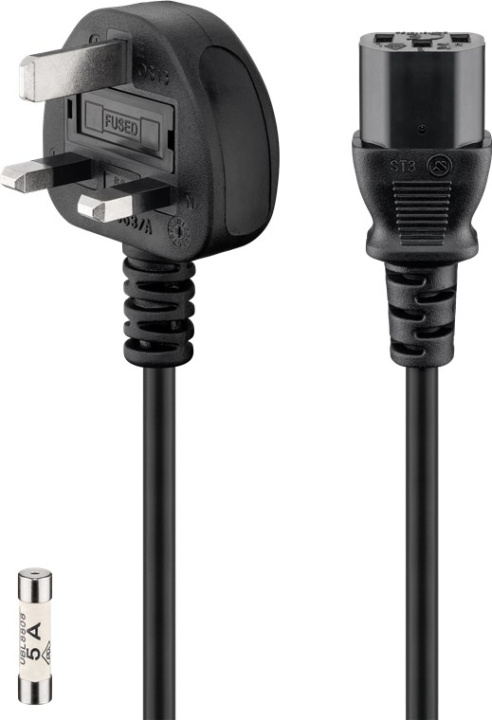 Goobay UK Cold Device Cable, 1.5 m, Black UK 3-pin plug (type G, BS 1363) > C13 appliance socket (IEC connector) in the group COMPUTERS & PERIPHERALS / Computer cables / Device kable at TP E-commerce Nordic AB (C40066)