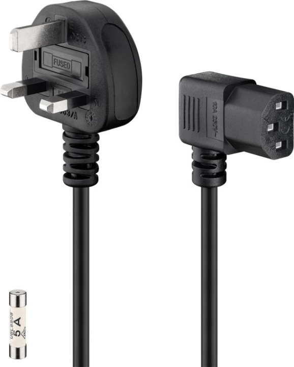 Goobay UK Appliance Connection Cable, 2 m, Black UK 3-pin plug (type G, BS 1363) > C13 appliance plug (angled) in the group COMPUTERS & PERIPHERALS / Computer cables / Device kable at TP E-commerce Nordic AB (C40067)
