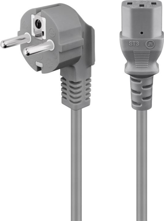 Goobay Angled IEC Cord, 2 m, Grey safety plug (type F, CEE 7/7) > Appliance socket C13 in the group COMPUTERS & PERIPHERALS / Computer cables / Device kable at TP E-commerce Nordic AB (C40081)