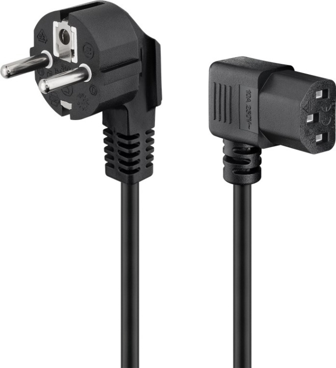 Goobay Angled IEC Cord on Both Sides, 2 m, Black safety plug (type F, CEE 7/7) > Appliance socket C13 in the group COMPUTERS & PERIPHERALS / Computer cables / Device kable at TP E-commerce Nordic AB (C40083)